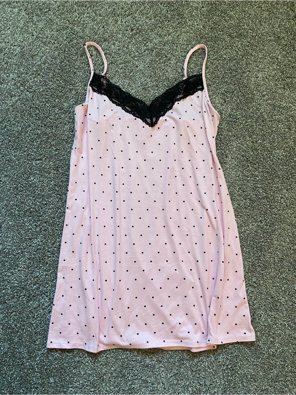 Women's Pink Polka Dot Lace Trim Slip Dress